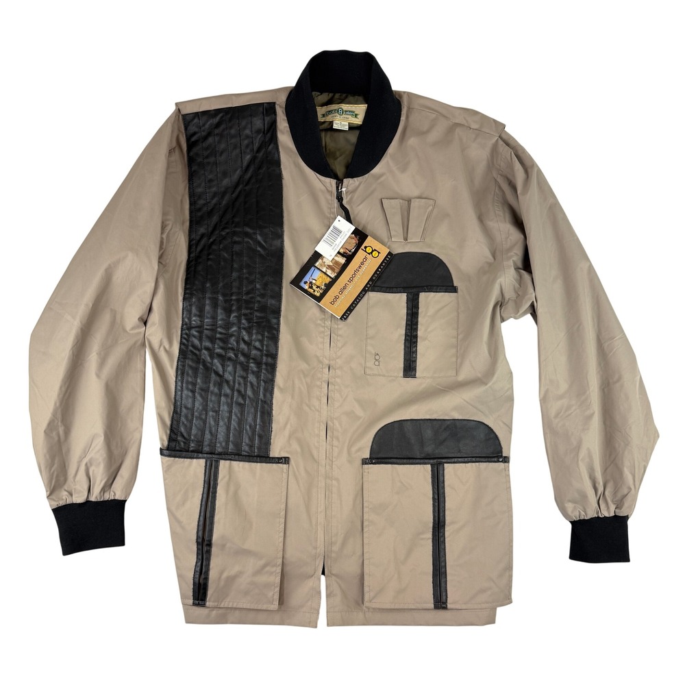 Bob Allen Shooting Jacket Mens XL Khaki Micro Jacket RH 137C Leather Patch NWT